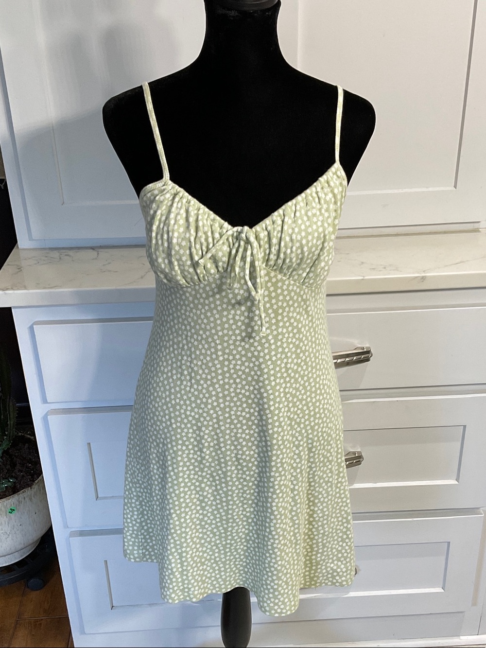 American Eagle Light Sage Star Polka Dot Spaghetti-Strap Slip Dress